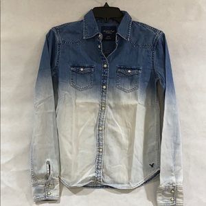 American Eagle Denim Ombré Long Sleeve Button Up